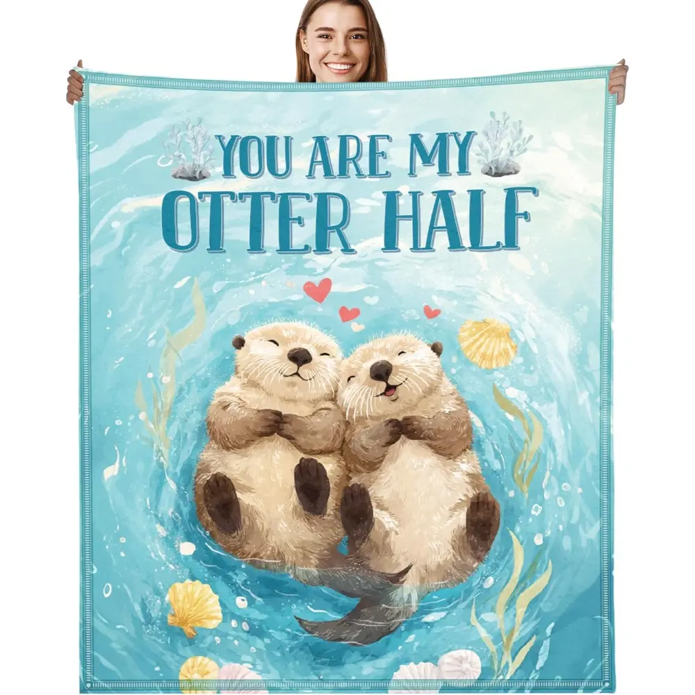 Sea Otter Throw Blanket Suitable For - Cozy Bedspread - Adorable Sea Otter Couple Design, Soft Flannel Bedspread With Sea Otters, Machine Washable Gift For Boyfriend, Girlfriend, Husband, Wife, Or Room Decor