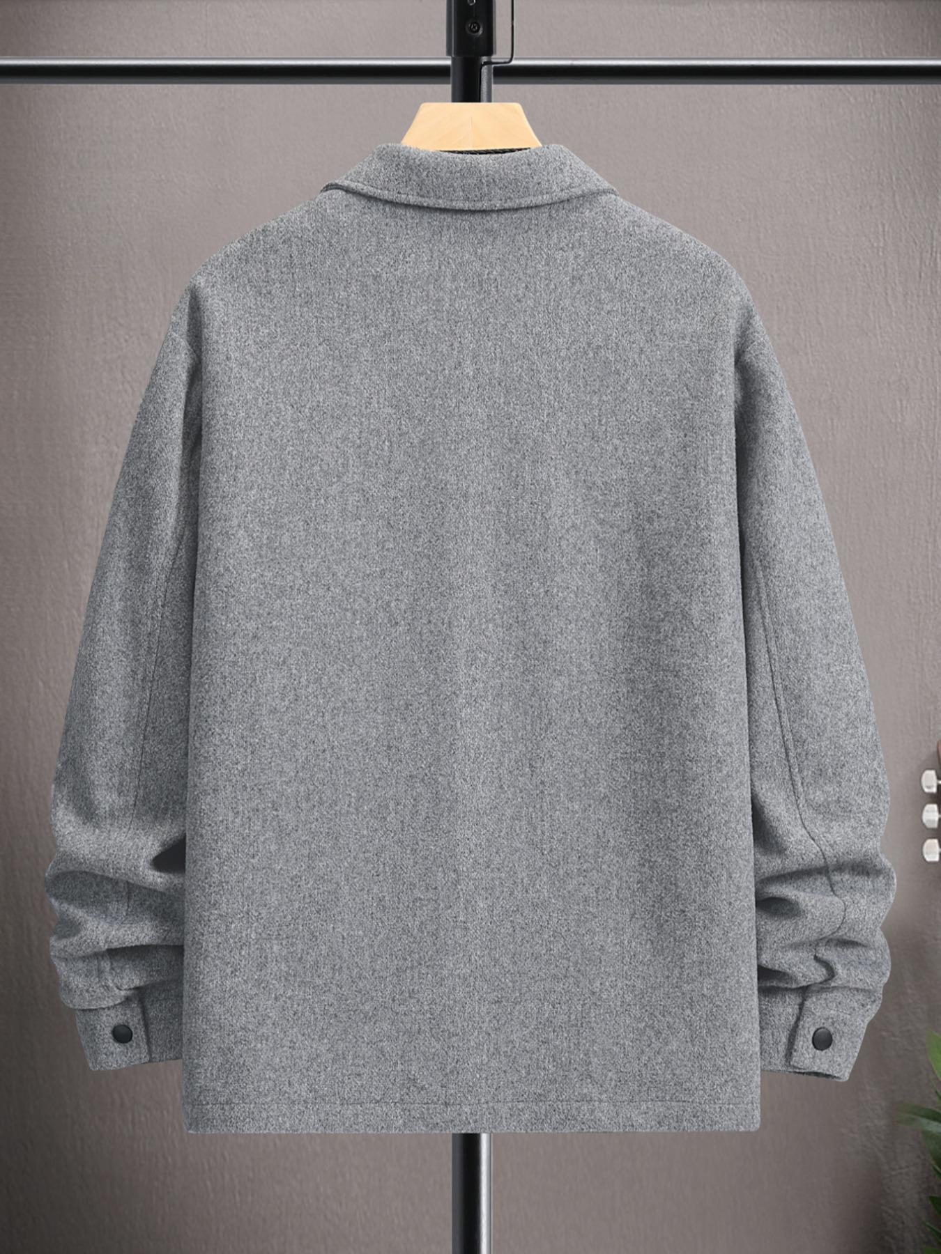 Men's Solid Button Front Pocket Jacket Coats, Regular Fit Casual Collared Long Sleeve Outerwear, Men's Clothes for Daily Wear