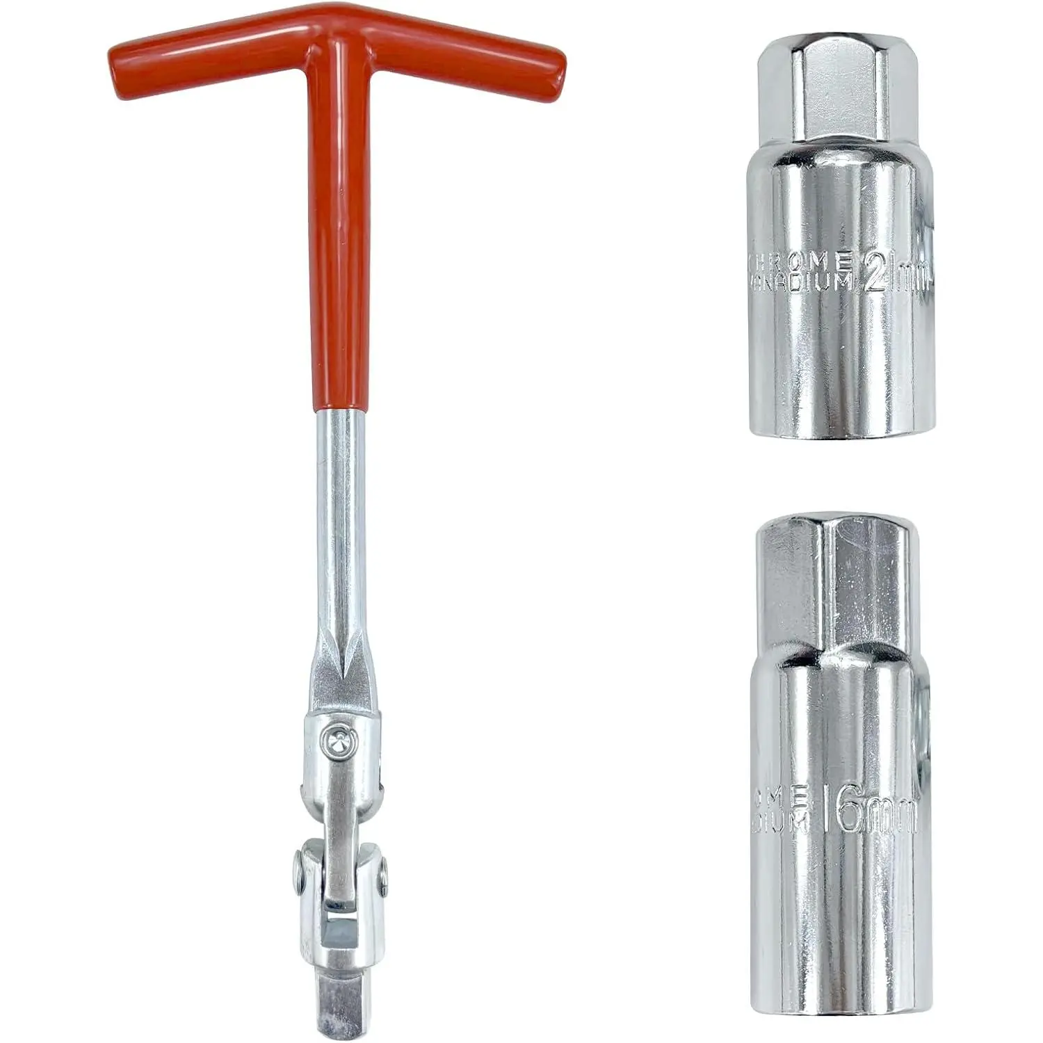 T-Handle Spark Plug Socket Wrench Set with 2 Sockets - 16mm (5/8"), 21mm (13/16"), Two Sockets