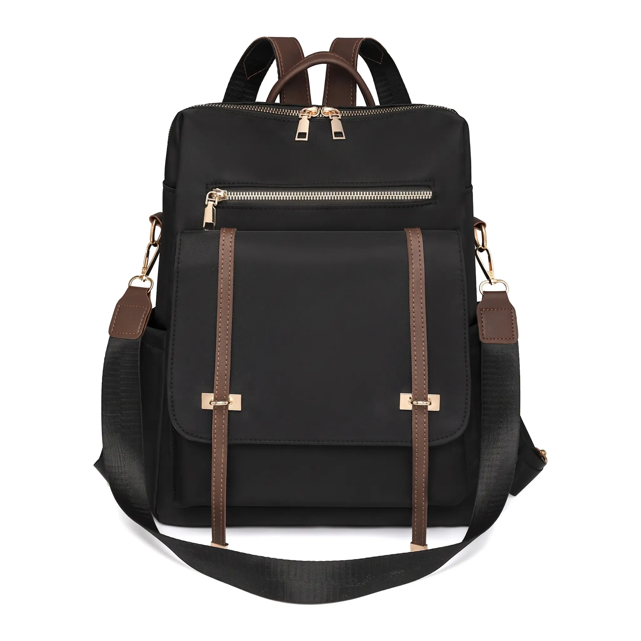 Cozy Everyday Essential Women Backpack Casual Korean Style Large Capacity Nylon Oxford Waterproof Wear Resistant Multi Pocket Student Bag For Work School Travel Zipper Closure Black Off White