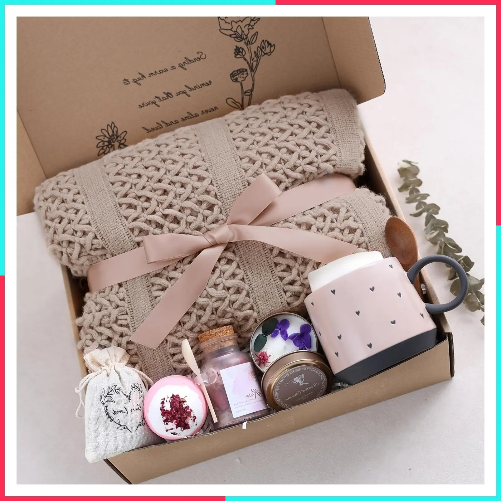 Get Well Soon Gift Basket for Women - Birthday Gift, Self Care Package, After Surgery Recovery, Sympathy, Thinking of You, Condolence, Grief, Farewell, Bereavement Gift, Champagne Pink