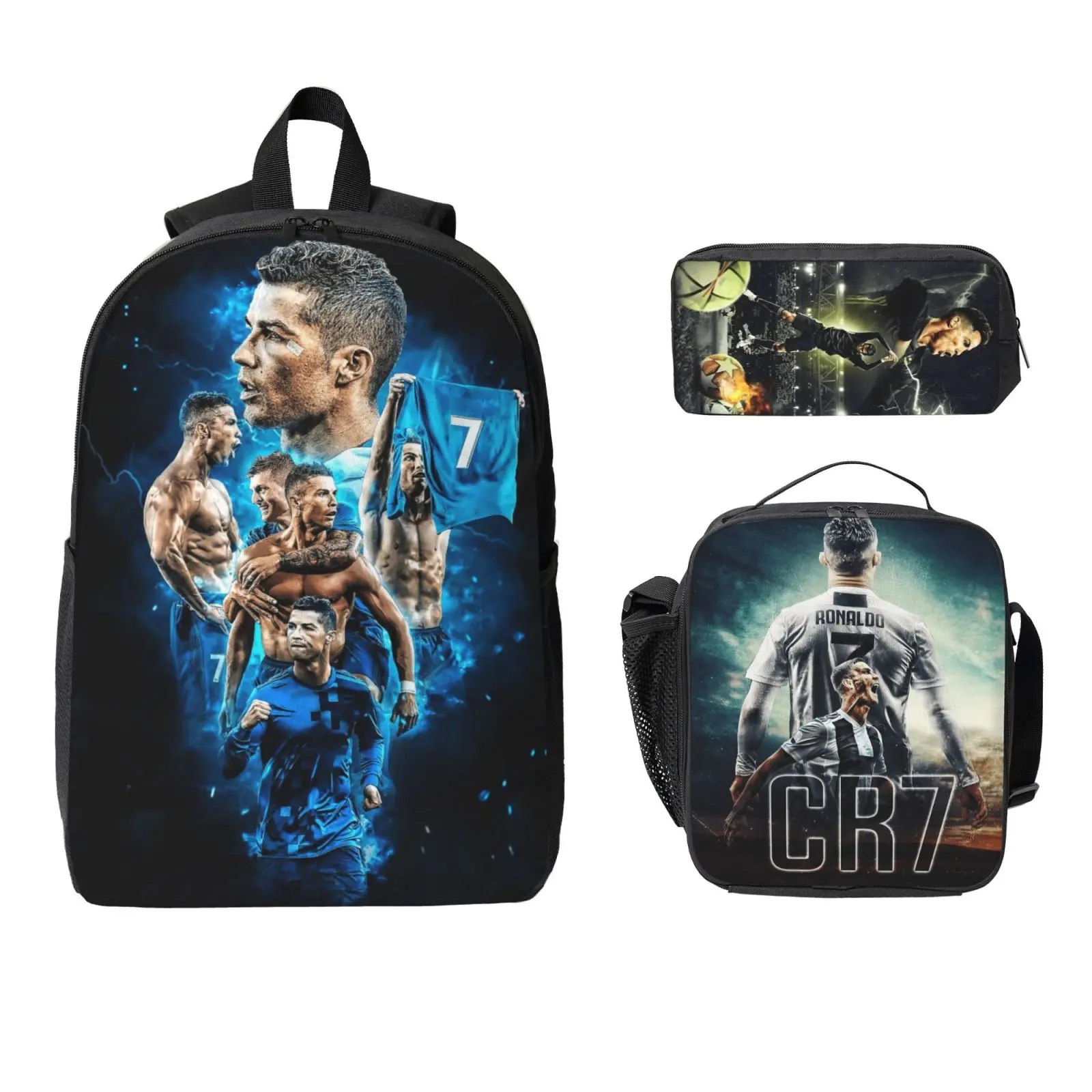 Cristiano Ronaldo #7 Soccer Player Unisex Carrying Backpack - Modern Multifunctional Lightweight Casual Knapsack with Lunch Box & Pencil Case for Traveling, Sports & Outdoor Use
