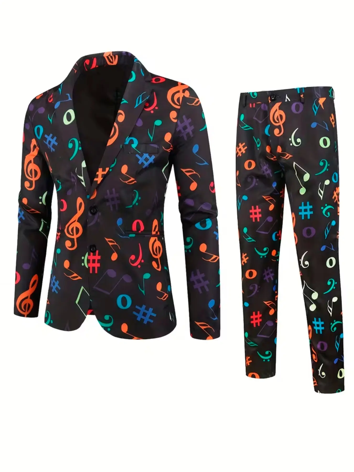 Men's Geometric Block Print Blazer Set, Trendy Asymmetrical Pattern Slim Fit Suit, Fashionable for Stage, Theme Parties, Casual Formal Wear
