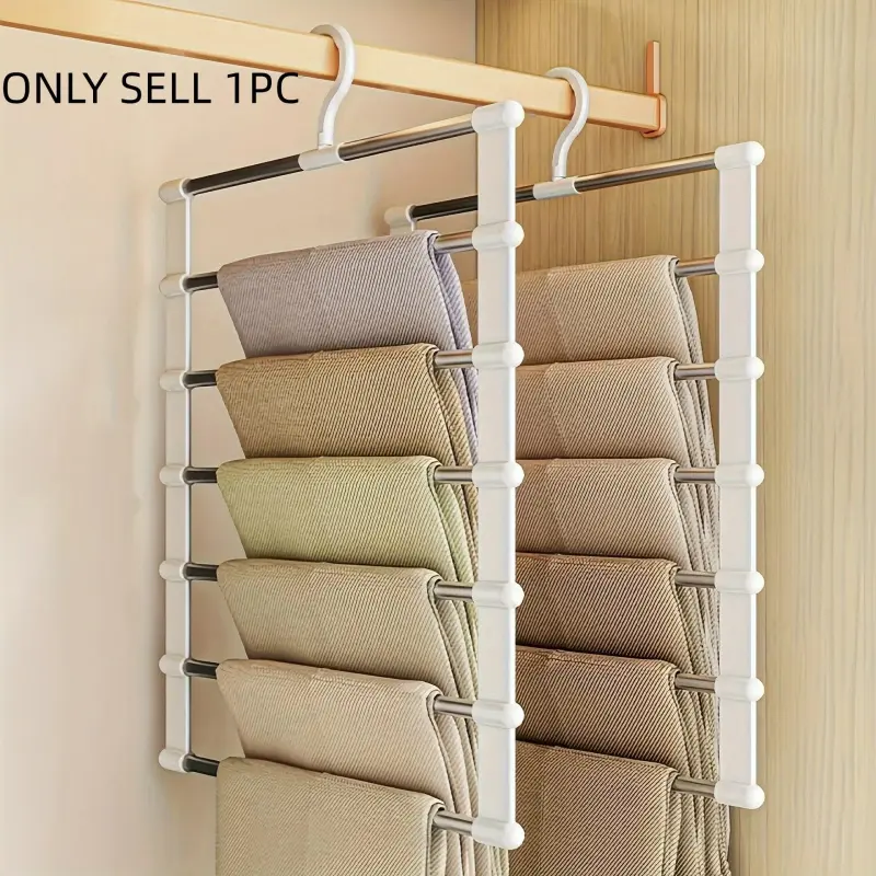 Foldable Pants Hanger, Multi-Layer Stainless Steel Folding Clothes Hanger, Metal Hangers for Clothes, Space Saving Hanger for Wardrobe Organization, Home Closet Organizer, Compact Closet Organization, Folding Hangers, Space Saver Hangers