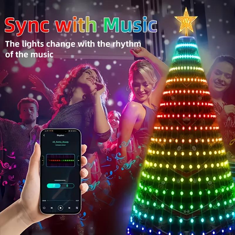 Hoodink Smart Christmas Tree Lights, Treeless with Remote and APP Control, RGB Color-Changing Light String with 400 LEDs, 11 Modes, Timer, Music Sync, Suitable for Christmas Decorations and Holiday Party Decorations Hoodink Smart Christmas Tree Lights, Treeless with Remote and APP Control, RGB Color-Changing Light String with 400 LEDs, 11 Modes, Timer, Music Sync, Suitable for Christmas Decorations and Holiday Party Decorations