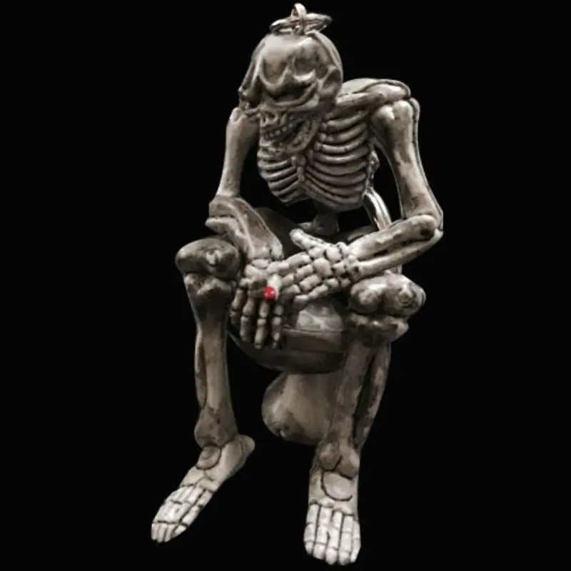 Funny Skull Toilet Keychain, Creative Alloy Design, Durable Car Key Holder, Perfect Gift for Boys, Eye-Catching Accessory, Creepy Keychain