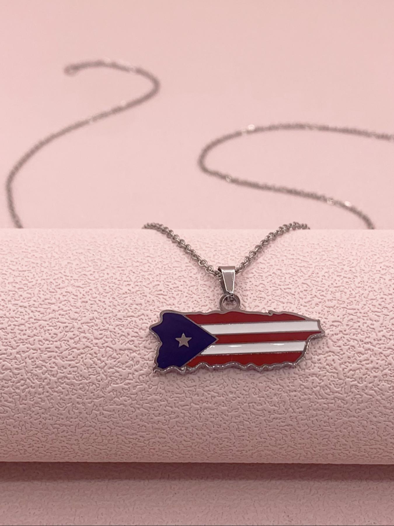 Fashion Stainless Steel Flag Design Charm Necklace, Punk Streetwear Women Matching Necklace, Hip Hop Matching Vintage Jewelry, Stainless Steel Craftsmanship, Streetwear Accessory, Streetwear Statement Jewelry, Boho Style Jewelry