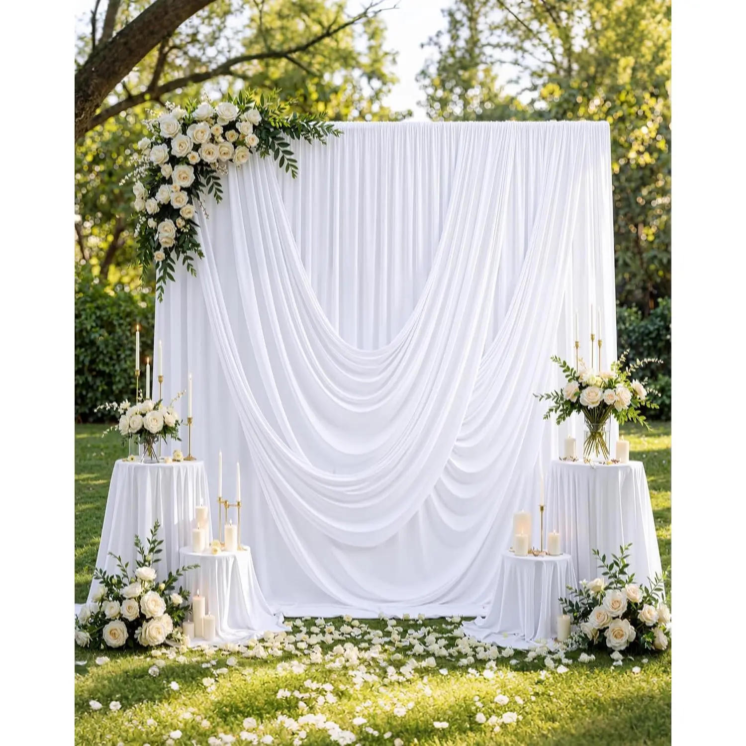 10ftx12ft White Backdrop Curtain for Wedding &  Parties | 2 Panels (5ftx12ft), Wrinkle-Free Stretch Fabric, Backdrop for Birthday,  Shower & Photo, Washable, , Ironable