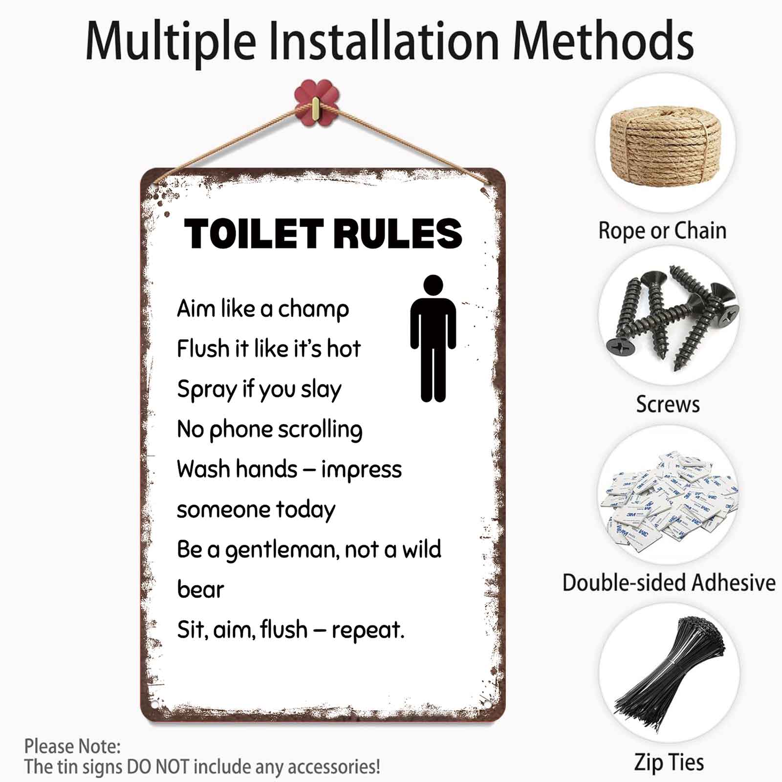 8x12 Inch Aluminum Metal Sign - "TOILET RULES Aim Like A Champ Flush It Like It’s Hot" |   Funny Man Cave & Bathroom Decor, Ideal for Home, Bar, Restaurant, Gas Station, and Public Restrooms |   Hilarious Tin Wall Art, Great Gift for Dads & Friends