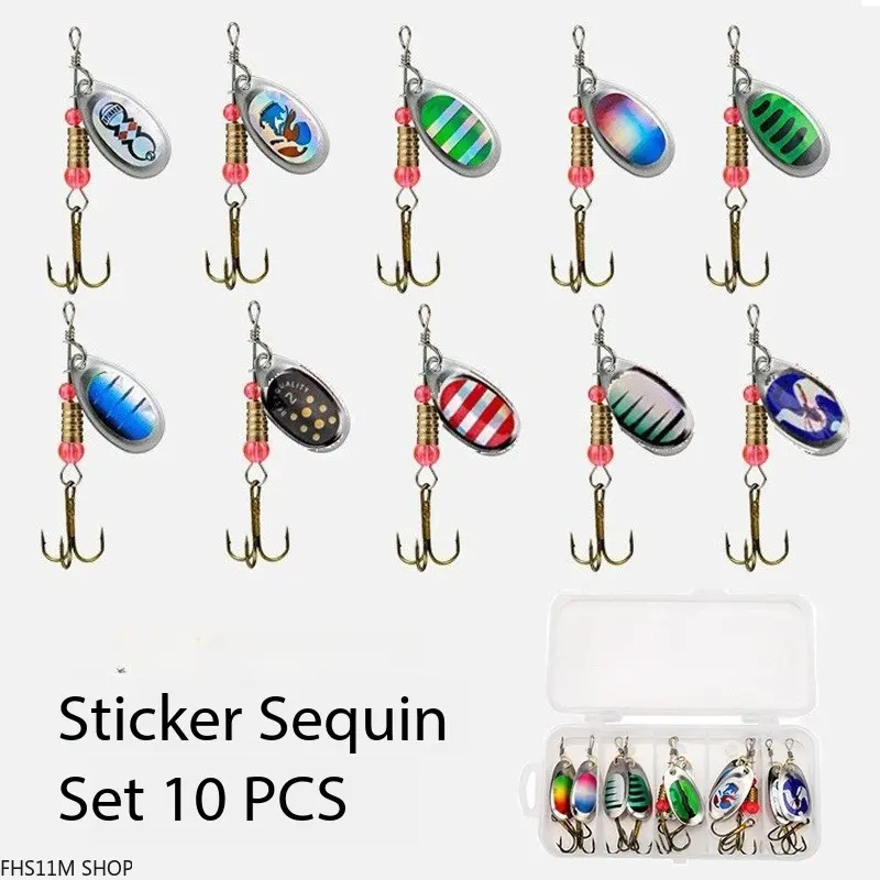 Fishing Lures Kit, 10-Piece Metal Inline Spinner and Spoon Set with Tackle Box, Spin Action Baits for Bass and Trout, Bass Trout, Metal Lures