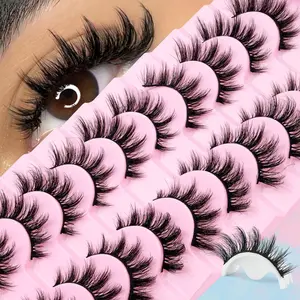 10 Pairs Fluffy False Eyelashes, Fluffy Wispy Lashes, 3D Natural Look Lashes for Women, Russian Strip Volume Soft Eyelashes, Friendly Gift for Beginners