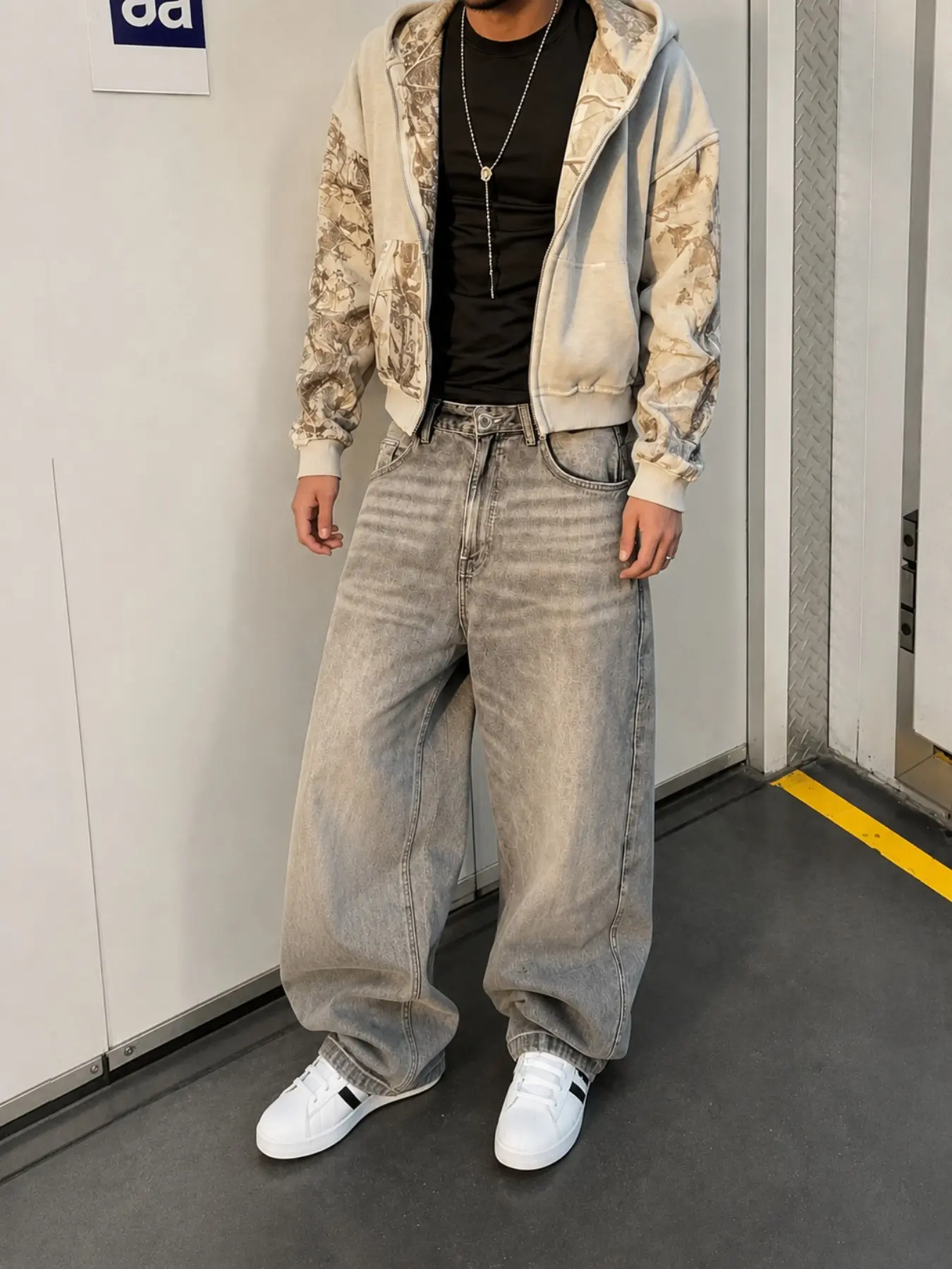 Vintage Loose Straight Leg Jeans, High Waist Drop Crotch Pants, Casual All-Season Men's Fashion, Zipper Fly Denim Trousers