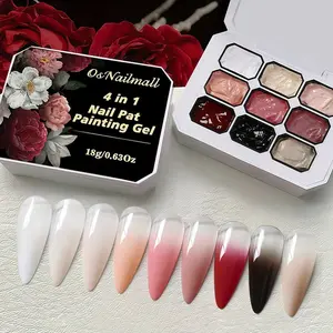 Osnailmall 9 Colors 4-In-1 Pat Painting Nail Gel Polish, Summer Blossoms Gradient Nail Gel Varnish, Long-Lasting Nail Polish, Nail Art, Manicure