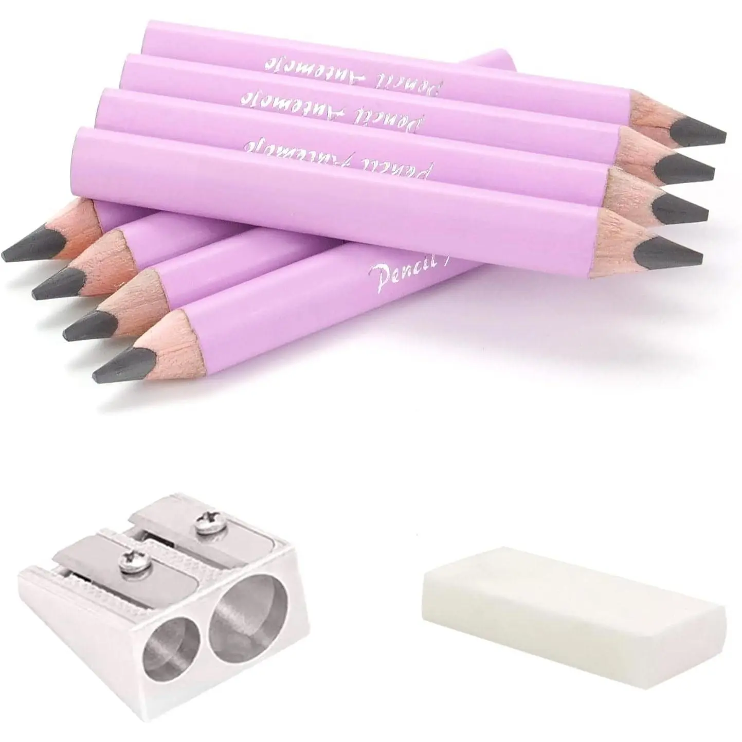 3.5-inch short triangular  pencil, 5mm  refill, mini wooden pencil, suitable for small hand writing and painting for   and  (8 light )