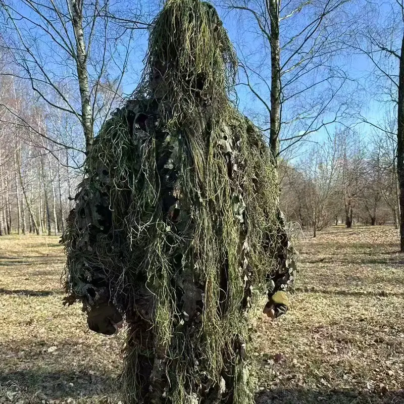 3D Mixed Jungle Ghillie Suit Leaf Thread Full Set Deep Camouflage Clothing For Outdoor Hunting Military Fans Concealment