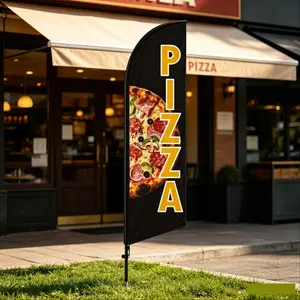 Pizza Feather Flag 6.5 Feet Tall, Italian Flavor Pizza Shop Banner, Waterproof UV Resistant, Windproof Outdoor Sign, Easy Installation