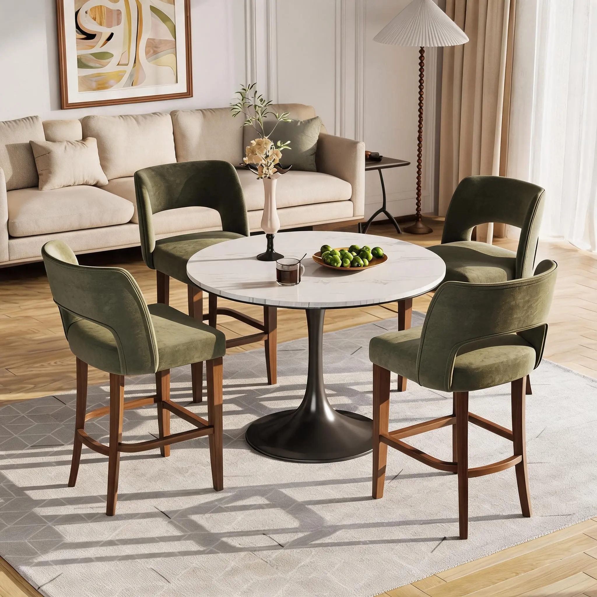 🌿 Garvee 26" Bar Stools Set of 4 – Ergonomic Split Backrest, Oak Wood Legs & Cushioned Seat, Modern Counter Height for Kitchen Island, Dining & Bar! 🏡✨