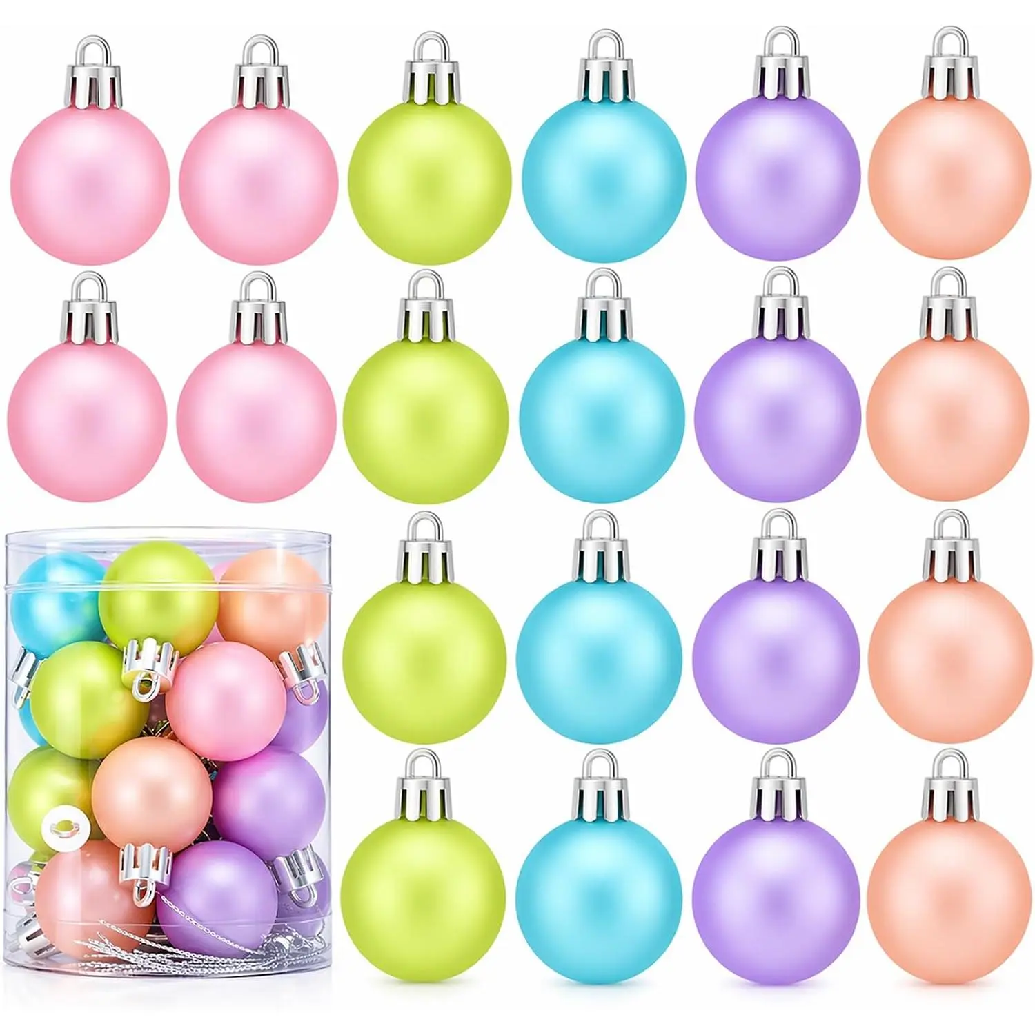 Set of 20 Small Pastel Ornaments for Christmas Tree, Mini Ornaments for Mini Tree, Pastel Candy Christmas Decorations Balls, Plastic Shatterproof  Bulbs for Xmas Valentines Candyland Décor