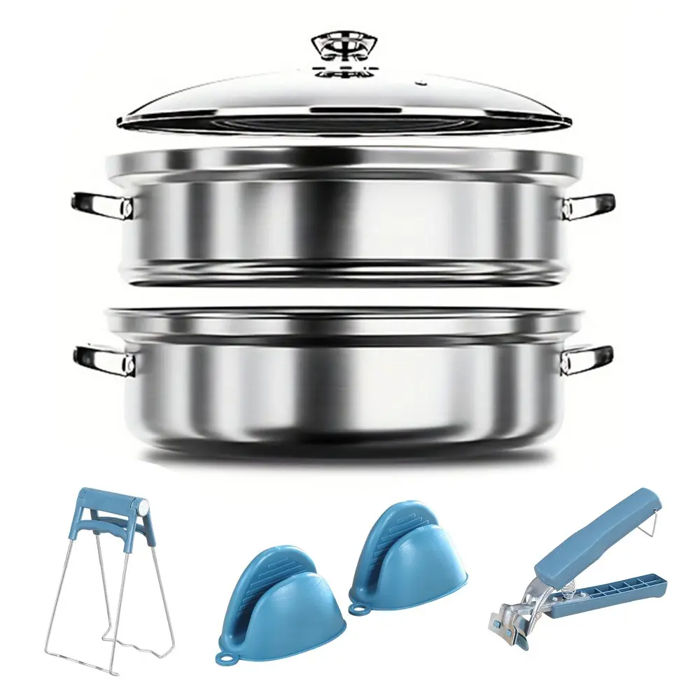 5pcs Stainless Steel Steamer Pot Set, Ideal for Seafood, Vegetables, Dumplings, Multi-Functional Kitchen Utensils, Modern Cooking Tools
