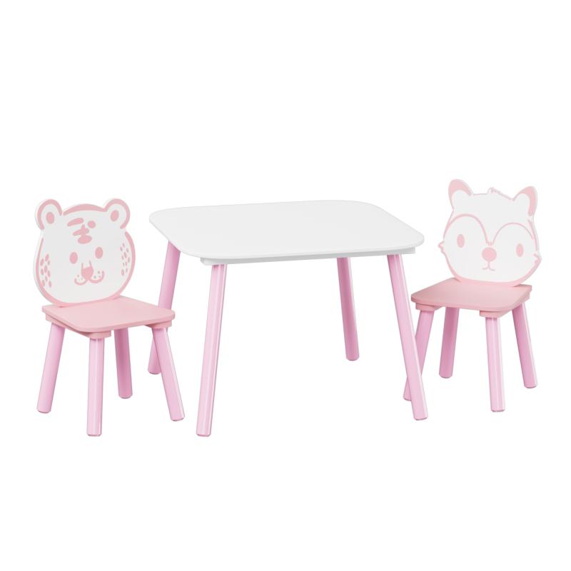 Kids Table and Chair Set, 3-Piece Wooden Toddler Desk with Animal Backrest, Activity Table for Drawing, Learning,Playroom or Nursery(Pink&White) Kids Table and Chair Set, 3-Piece Wooden Toddler Desk with Animal Backrest, Activity Table for Drawing, Learning,Playroom or Nursery(Pink&White)