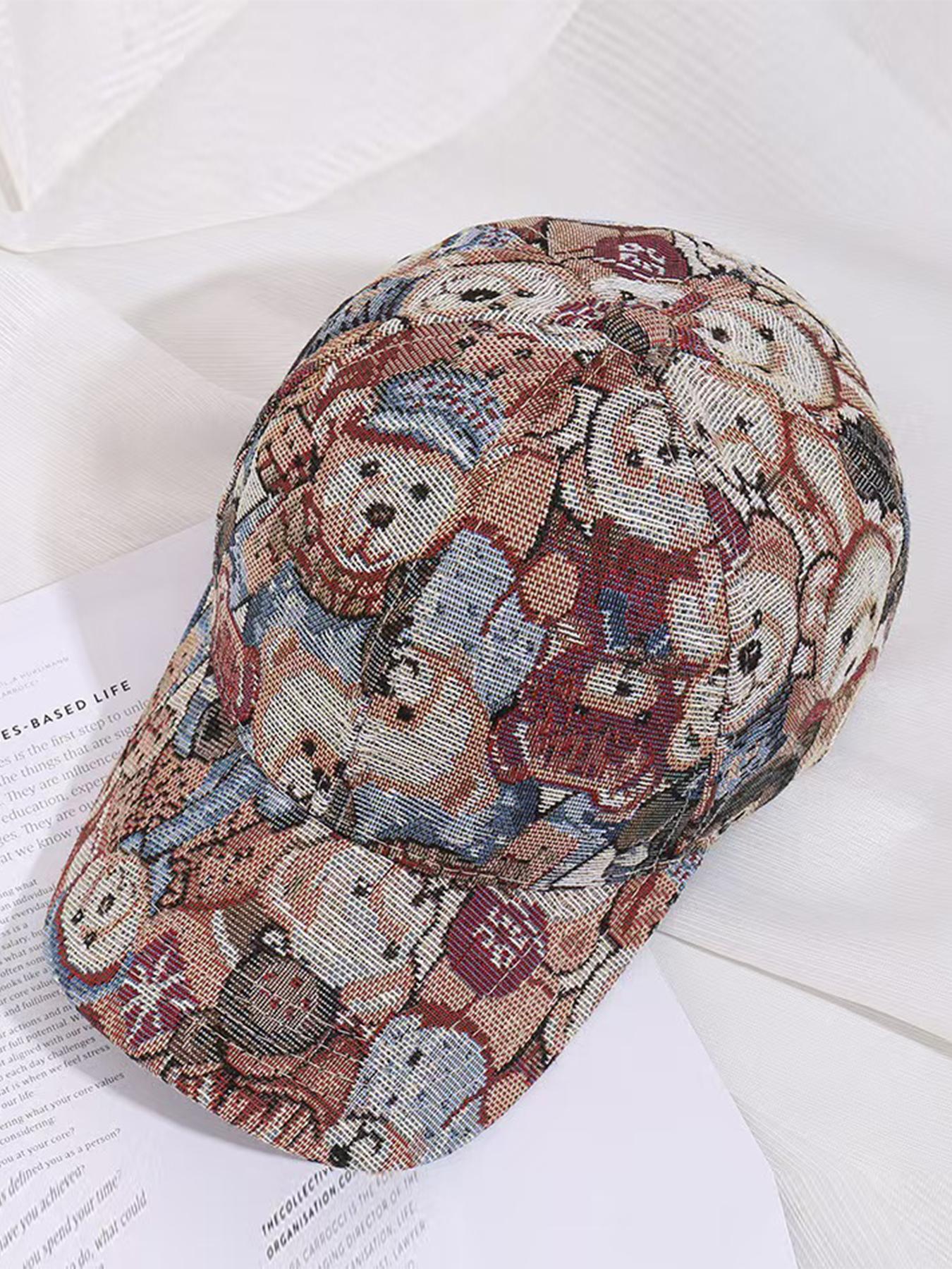 Cute Cartoon Bear Print Baseball Cap, Casual Outdoor Sun Protection Cap for Women & Men, Fashion  Vintage Hat for Party, Daily Clothing Decor Ball Caps Air Force, Adjustable Snapback Cap