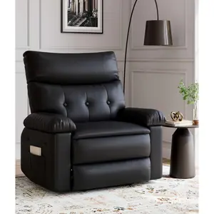 360° Swivel PU Leather Massage Recliner Dining Chair – Manual Recline, Remote Control, Wide Single Sofa Seat, Side Pocket – Beige