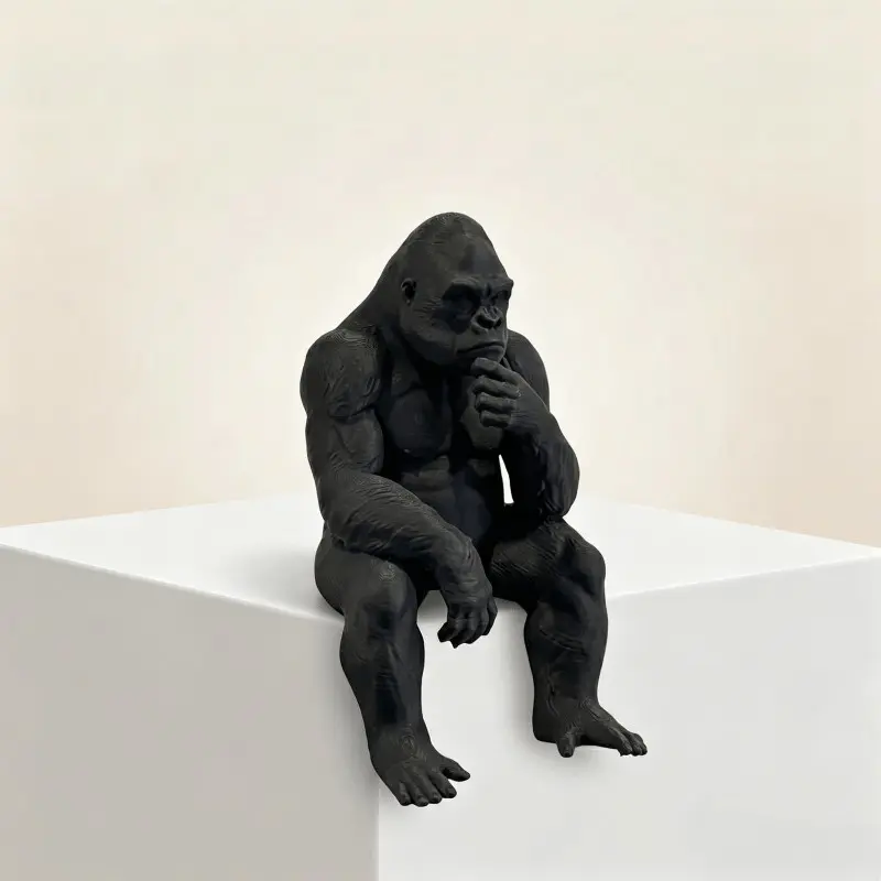 1pc Thinking Gorilla Mini Sculpture, Creative Sitting Gorilla Decor, Modern Minimalist Desk Shelf Ornament, Home Office Art Gift