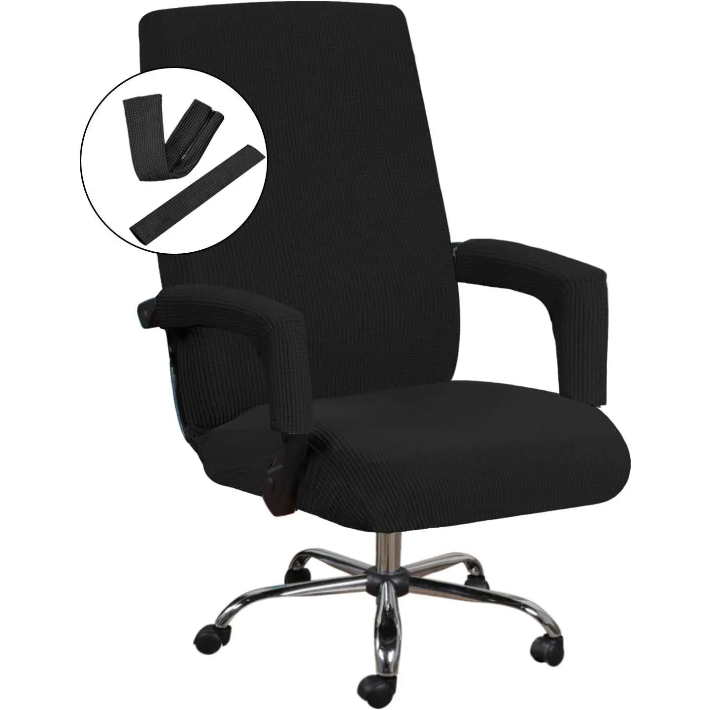 Stretchable Home Office Chair Covers, Universal Mid-High Back Executive Boss Gaming Computer Desk Seat Cover, Removable Machine Washable Non Slip Thick Jacquard Black Large