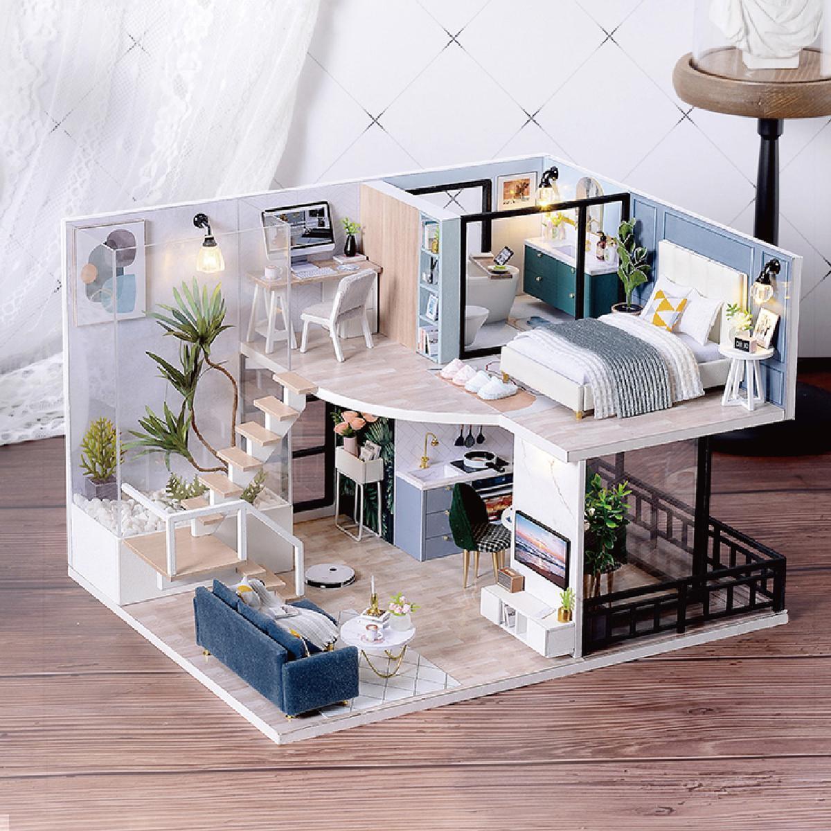 Loft House DIY Wooden Miniature House Kit, 1 Box DIY Miniature House Kit, DIY Handmade Model Building Micro Kit, Wooden 3D Puzzle Toy