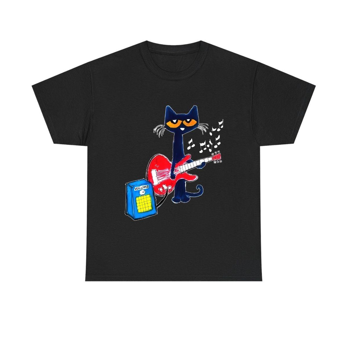 Pete the Cat Playing Guitar T-Shirt, Fun and Versatile Pattern T-Shirt - Unisex Top, Street Party T-Shirt