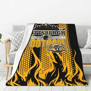 Pittsburgh Football Throw Blanket |   City Pattern Football Rugby Soft Fuzzy Flannel Plush Blanket for Men Fans Sofa Bed, Polyester, Digital Print, All Seasons