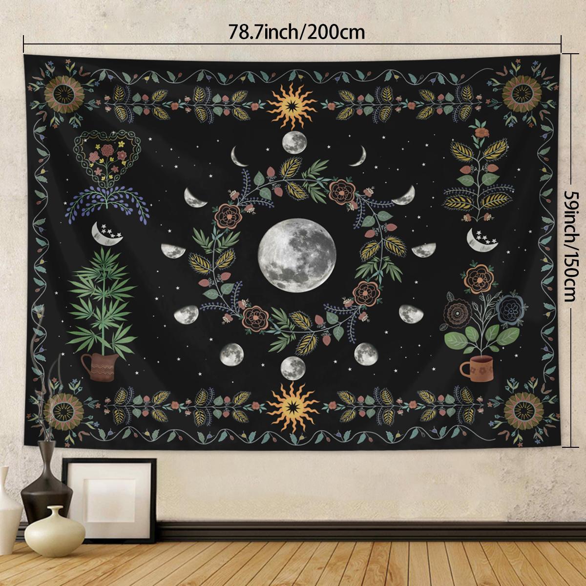 Plant & Flower Pattern Tapestry, Natural Moon Phase Tapestry, Bohemian Mandala Spiritual Tapestry, Wall Hanging for Bedroom Teenager Girls, Decor, Durable Decorative Tapestry