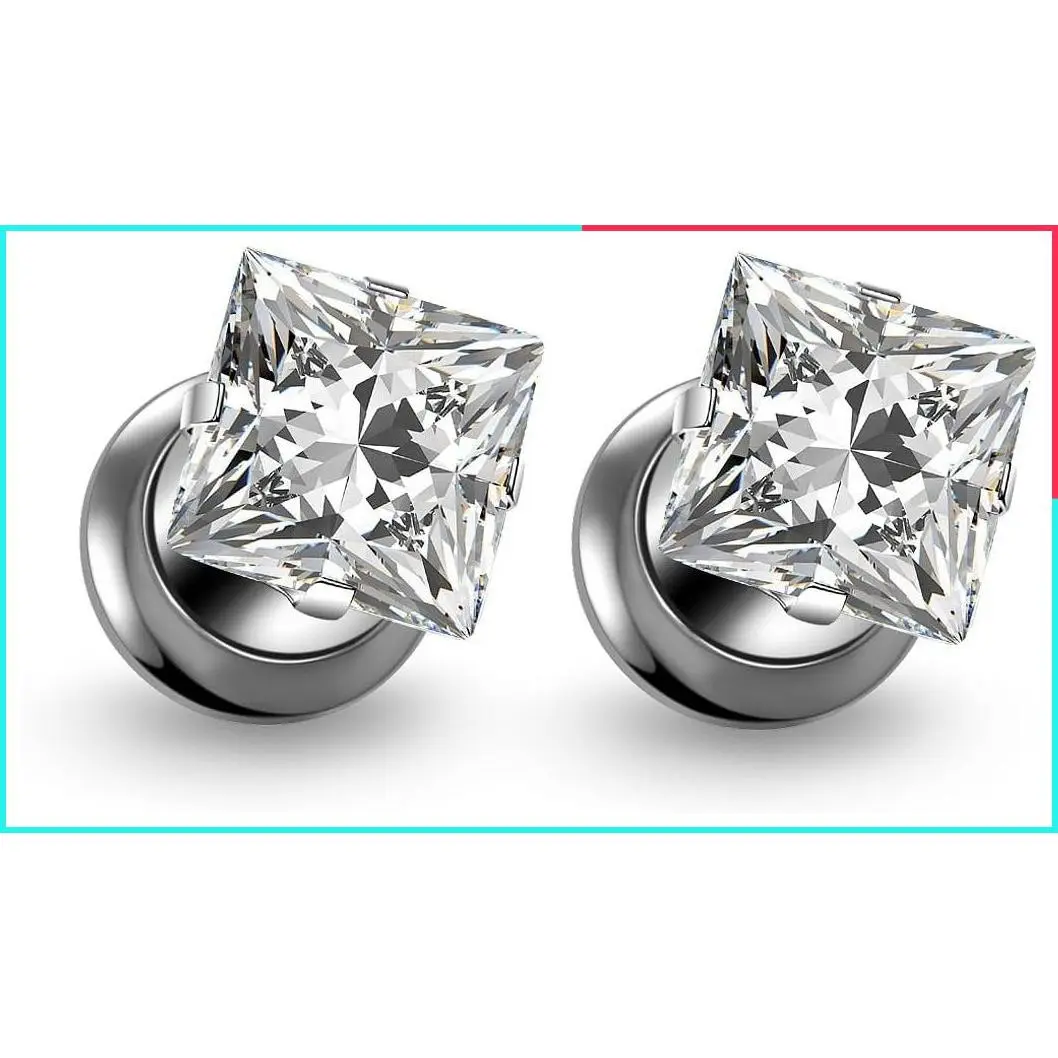 ASTM F136 Titanium Square CZ Ear Gauges Screw Fit Flesh Tunnels Plugs Expander Stretcher 8G-00G Earrings Piercing Jewelry for Women Men