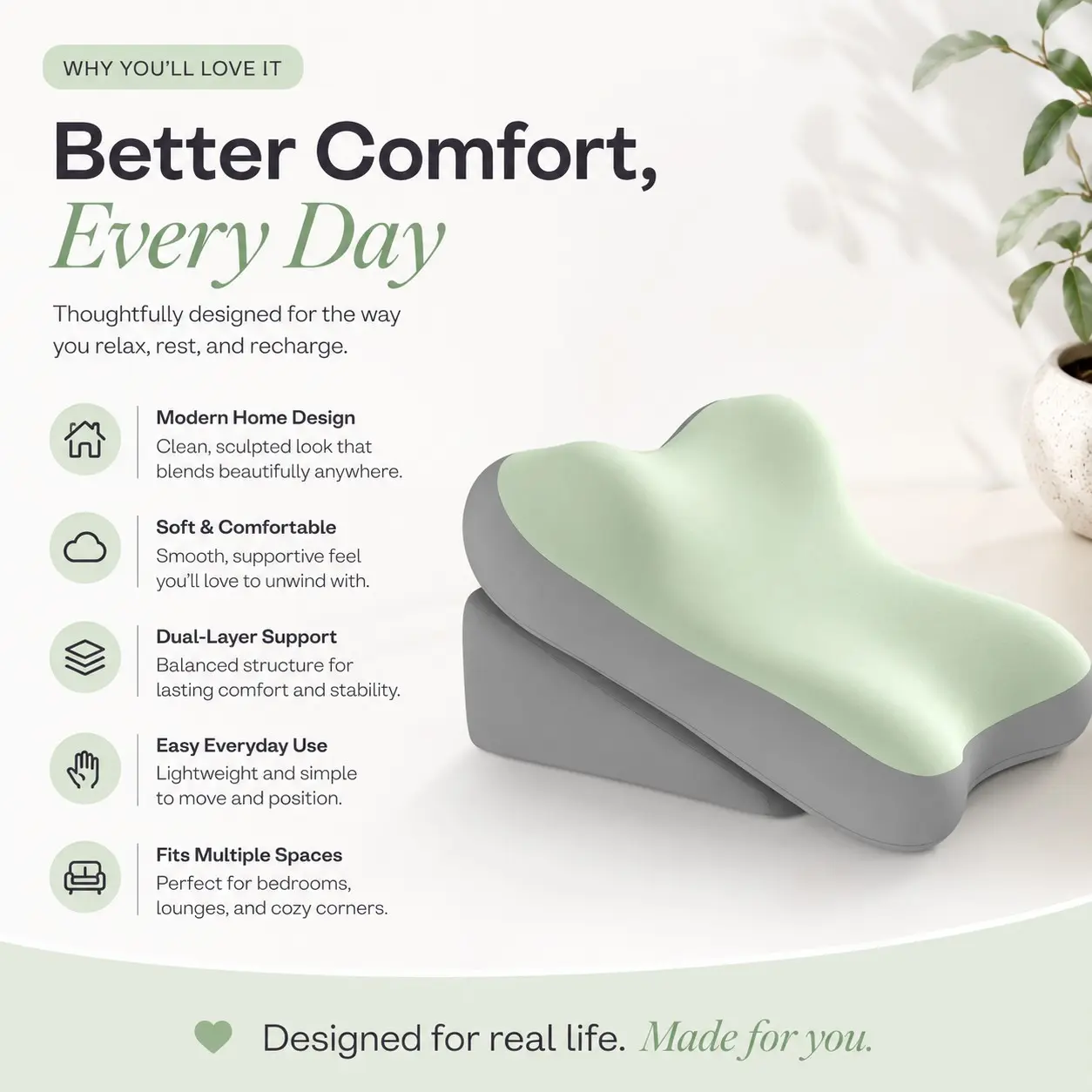Travelling Wedge Pillow for Home Bedroom, Soft Breathable Reading Pillow, Portable Side Sleep Support, All Seasons Use