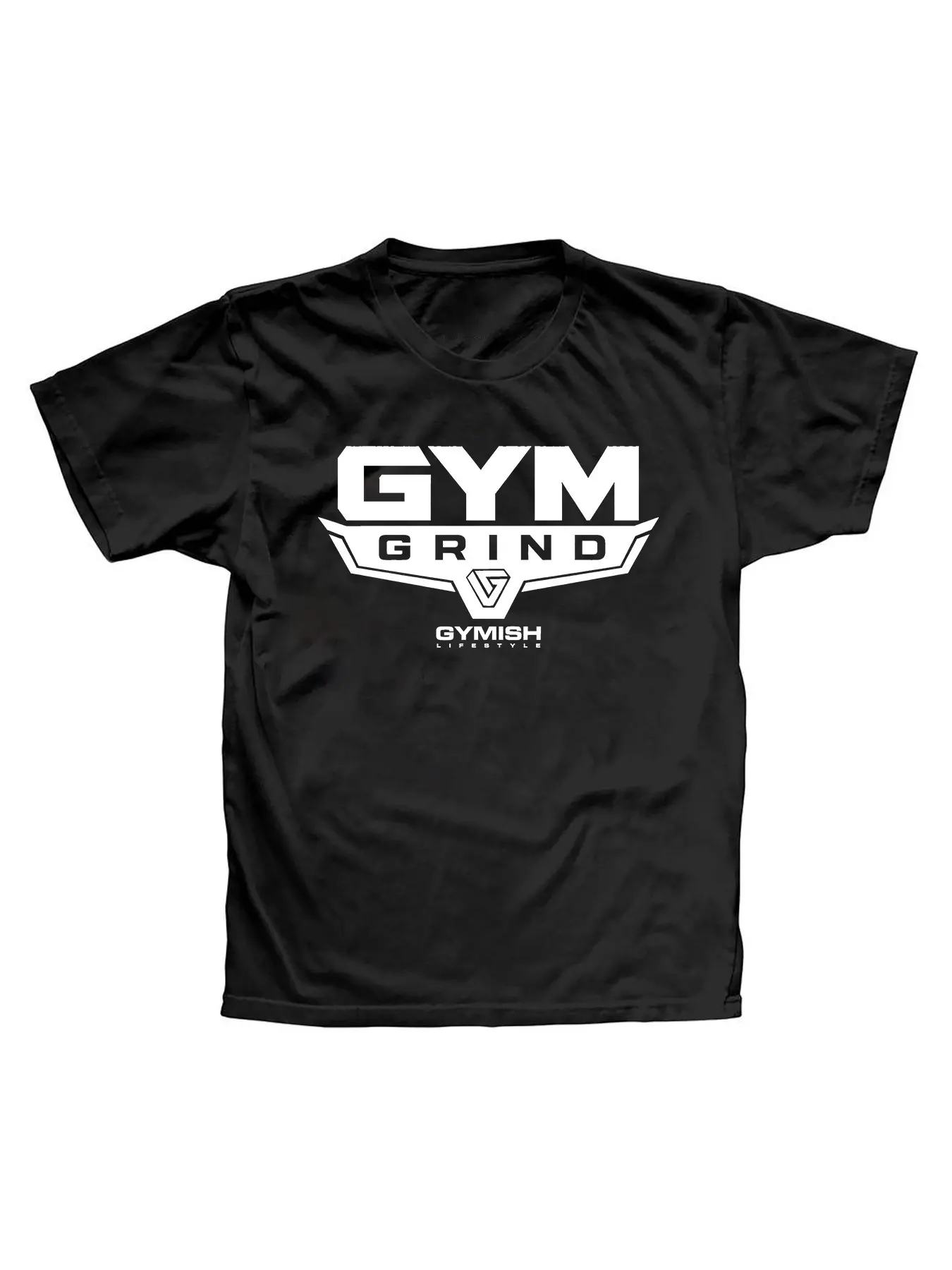 Men's Round Neck Sporty T-Shirt, Gym Grind Print, Loose-Fit, Breathable, Quick-Dry, Ideal for Gym, Weightlifting, Daily Wear