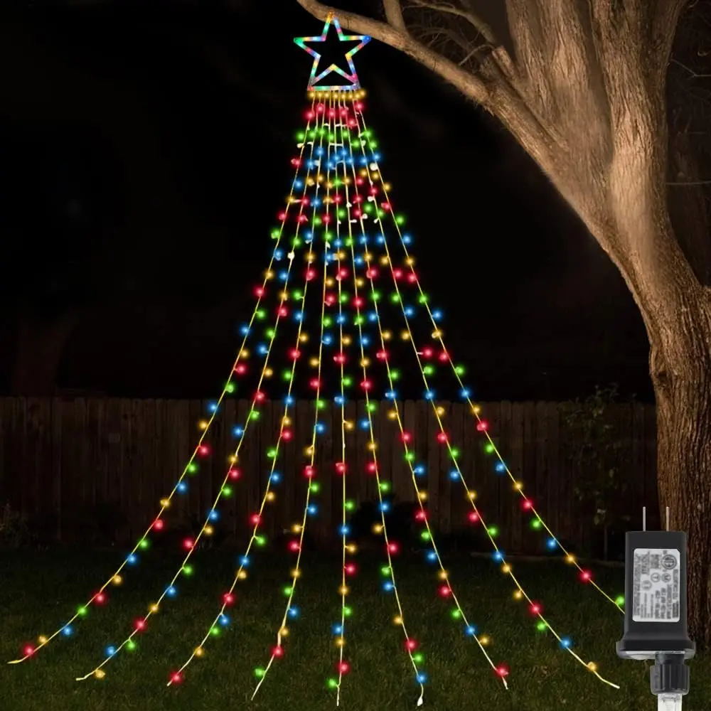Christmas Outdoor Tree Light,Christmas Decorations Lights with 8 Lighting Modes,Waterfall Christmas Tree Lighting for Xmas,Halloween,Wedding,Party, Year Gifts(Multicolor)