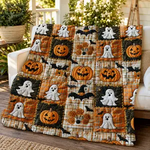 Halloween Pumpkin Ghost Blanket, Autumn Flannel Throw Blanket, Cozy Halloween Decor, Perfect for Fall Seasonhalloween blanket pumpkin ghost blanket fall throw blanket autumn quilt blanket halloween couch throw plaid halloween blanket, Sofa Blanket