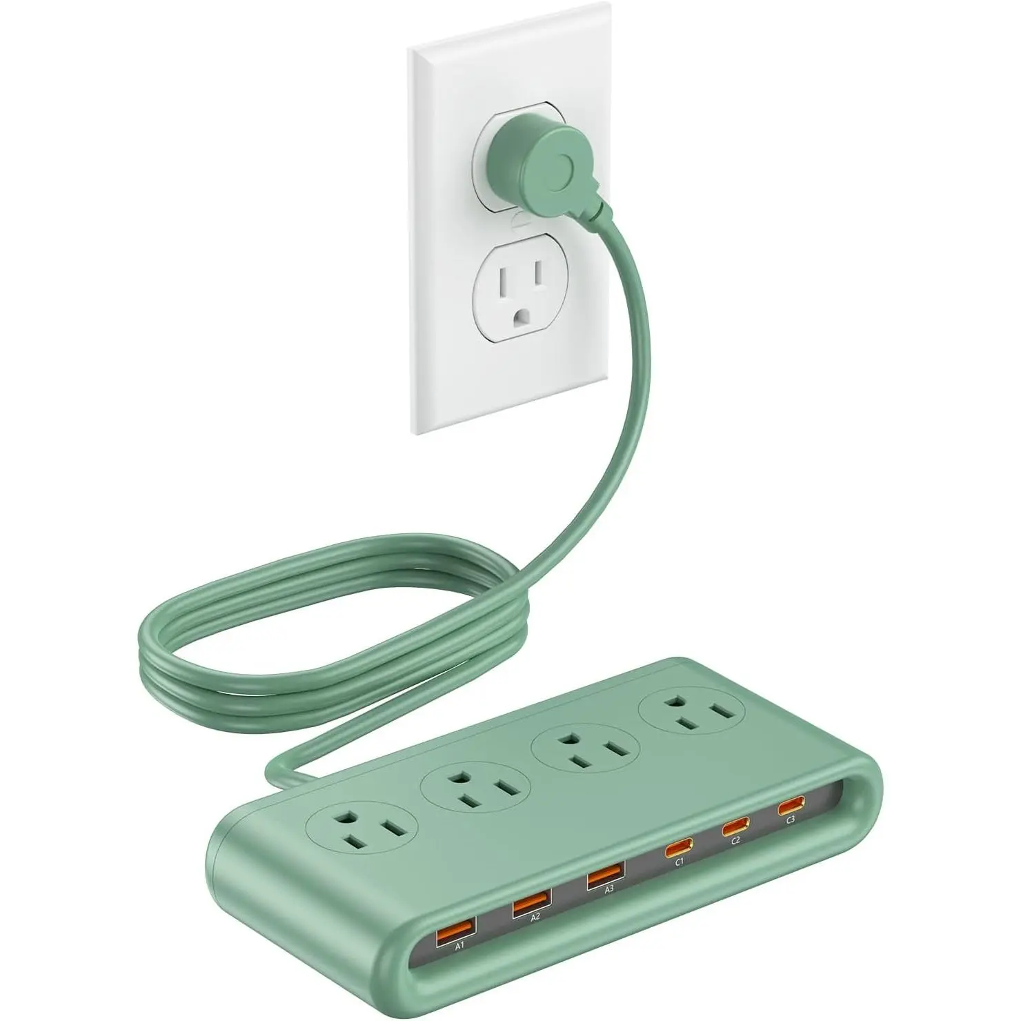 Power Strip with USB Ports 35W, 4 AC Outlets Surge Protector 2500W, 6 Ports PD USB Charger Station, 5ft Extension Cord for /Office/Travelling Essentials