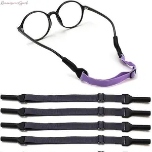 4 Pack Adjustable Elastic Kids Eyeglass Strap with silicone temple sleeves, anti-drop flexible eyewear retainer fits most children glasses, prevents slipping during sports, running and daily outdoor activities.