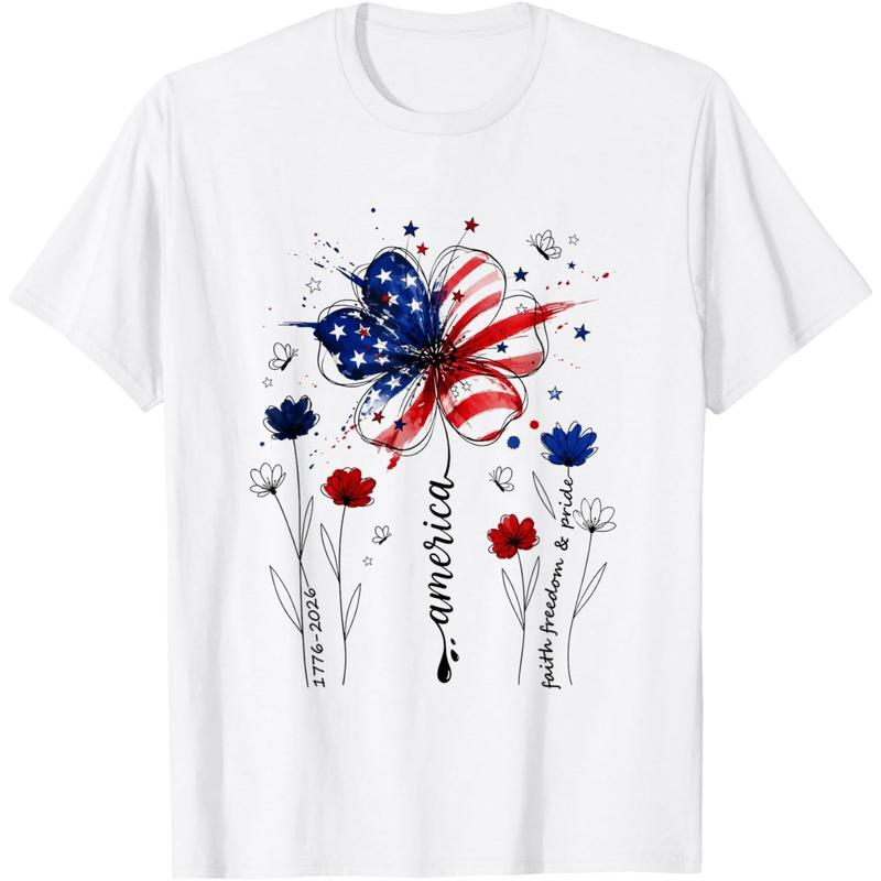 Men's Light Short-Sleeve Round Neck Patriotic American Flag USA Flower Streetwear T-Shirt Top