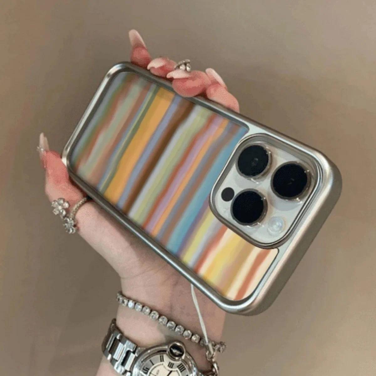 Faux leather Cute Stylish Dream Rainbow Phone Case for iPhone 17 16 15 14 13 12 11 Pro Max X XR Air Matte Shockproof Protective Back Cover Multicolor Protector Screen Protector Protection Smartphone Cellphone Casing