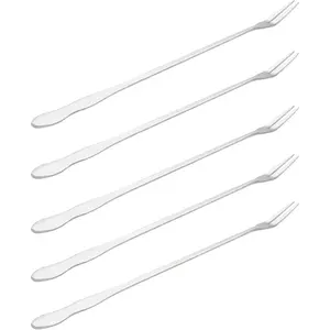 10 Inch Long Pickle Fork, 5 Pcs Long Handle Olive Fork, Stainless Steel Cocktail Forks, Pickle Grabber, 2 Prong Dessert Forks, Fruit Fork, Silver