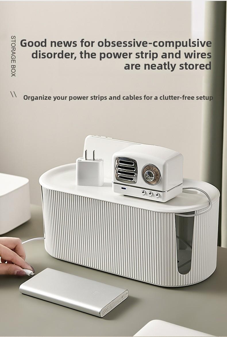 Household cable and power strip storage box, multi-functional organizer with card slot for data cables and power strips