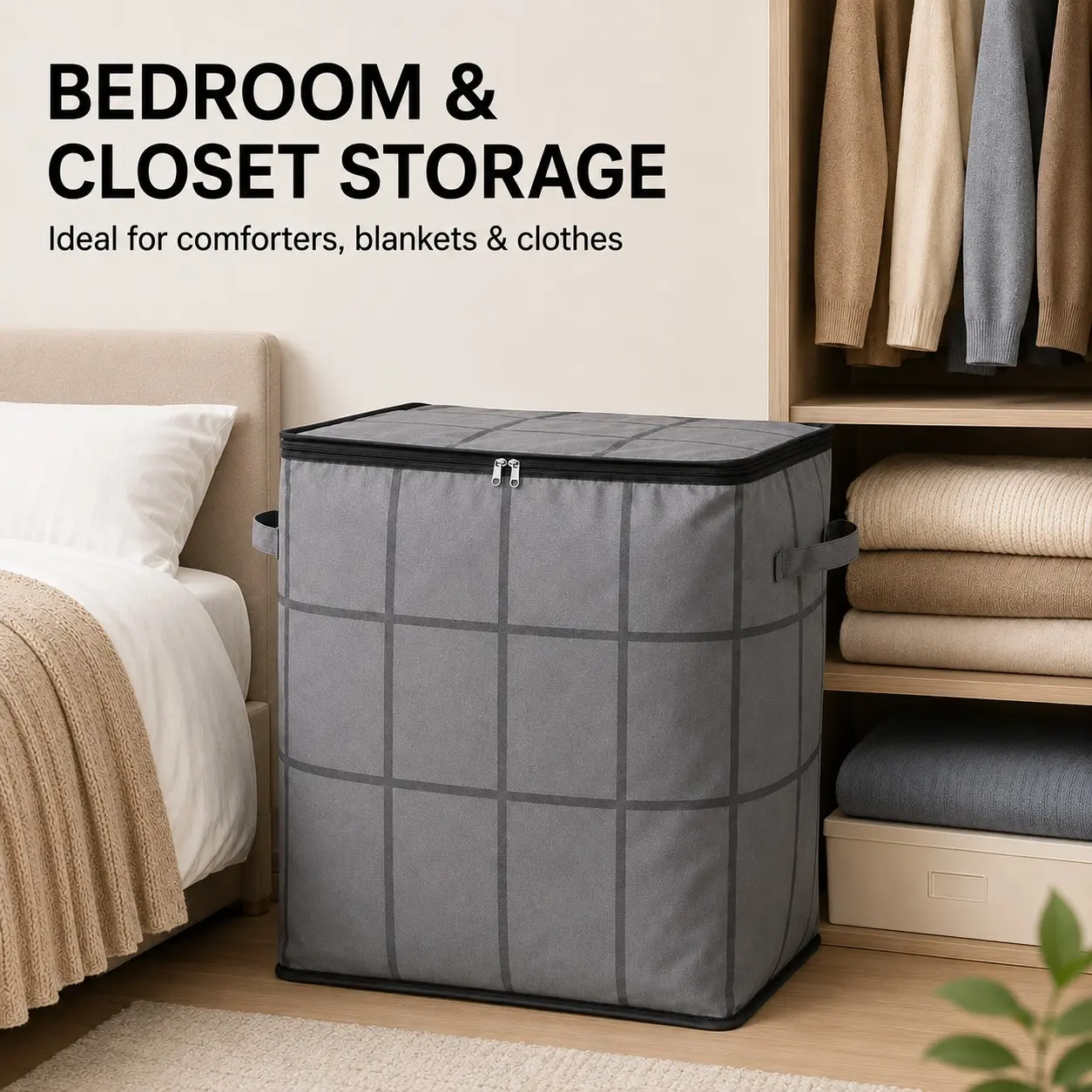 Xxl Foldable Moving & Storage Bag with Zipper and Handles, Extra Large Organizer for College Dorm, Comforters, Blankets, Clothes, Bedroom and Closet, Home Organizer Bag
