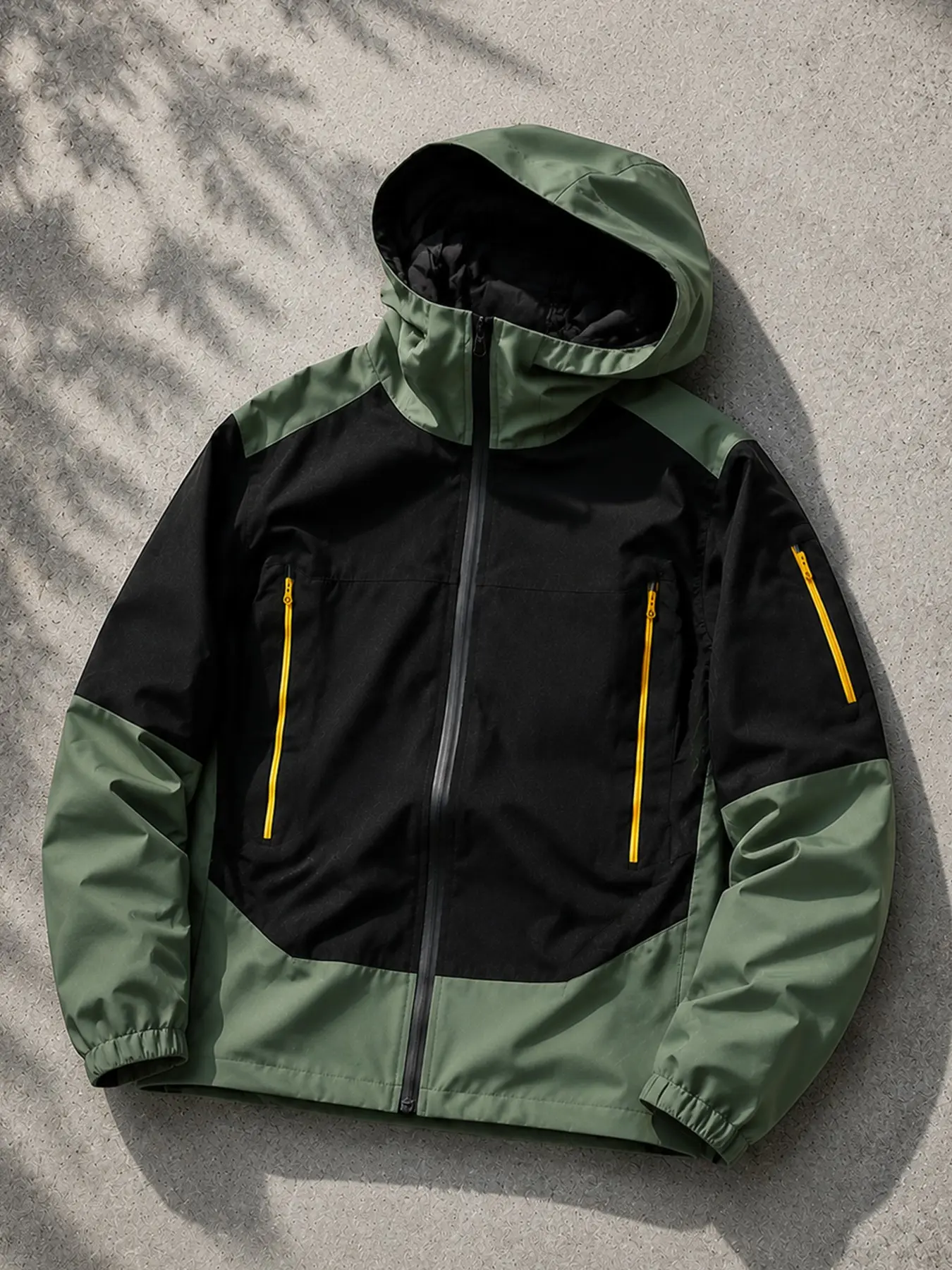 Men's Outdoor Jacket, Fall Patchwork Hooded Windbreaker, Multi-Pocket Casual Windproof Sports Coat, Stylish and Functional