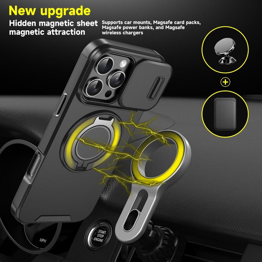 OREKROY Case For iPhone 17 Pro Max 17 Air 17 Pro 17 16 15 14 Plus 13 12 with Slide Camera Lens Protection Cover,360 Rotating Ring Kickstand MagSafe Magnetic Holder Military Grade Shockproof Protective Phone Cover