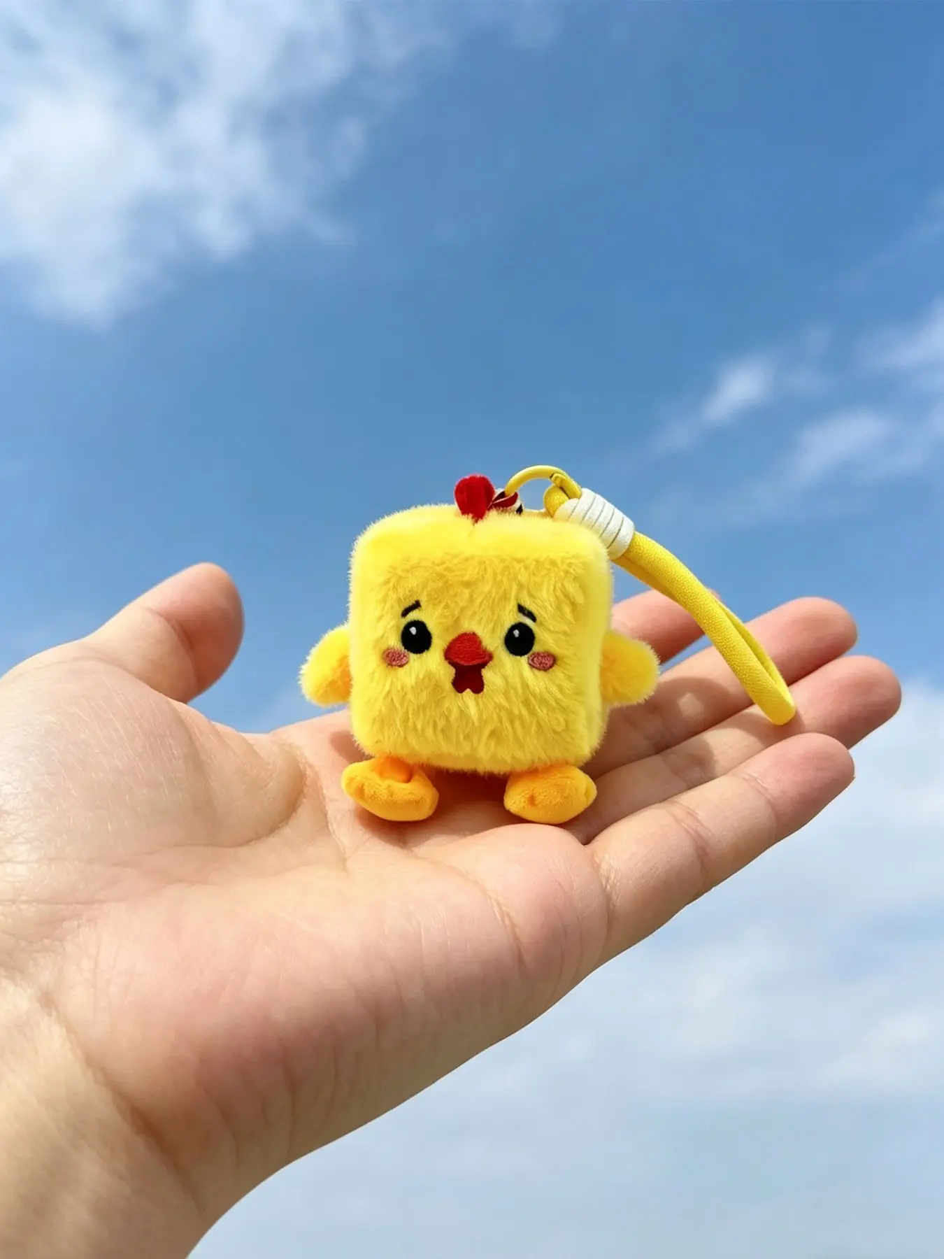 Cute Chicken Plush Keychain, Soft and Cozy Plush Material, Bright, Comb, Stitched Mouth and Cheeks, Durable Woven Strap