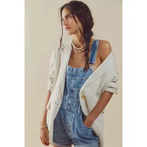 Danedvi Womens Denim Bib Overall Shorts Casual Classic Adjustable Straps Cuffed Hem Jean Shortalls Summer Outfits Blue Soft