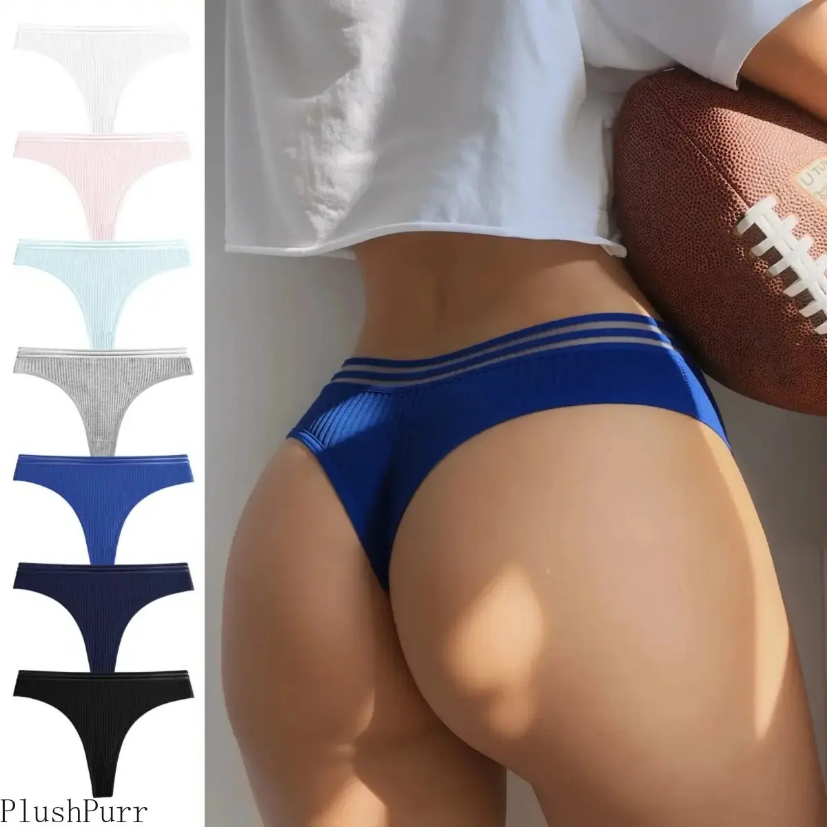 Women's 7-Pack Pure Cotton Thongs, Low-Waist Breathable Elegant Lace Everyday Wear Underwear, Machine Washable Mixed Color Set