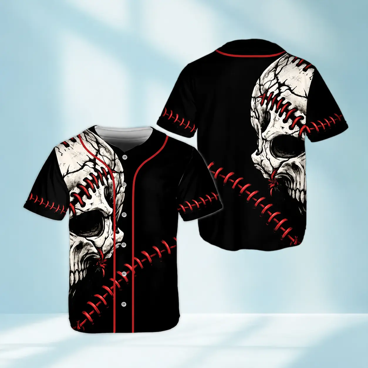 Baseball Jersey with Skull Design,Unisex Gothic Sportswear, Softball Team Jersey, Gift for Player